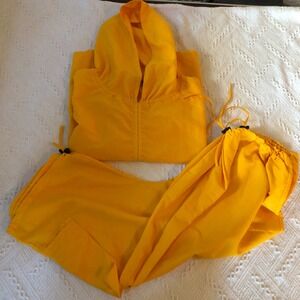 Rare VTG 90s Animale Yellow Nylon Sailing Windsuit Set Hooded Vest Pants L/XL